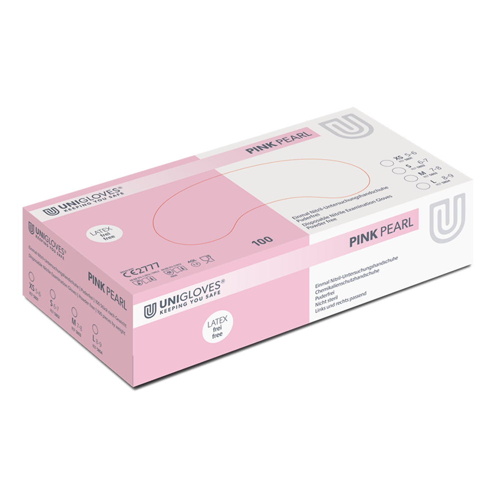 Unigloves Pink Pearl, Nitrilhandschuhe, Pink, Puderfrei, 1 Karton = 10 x 100 = 1.000 Stück - L
