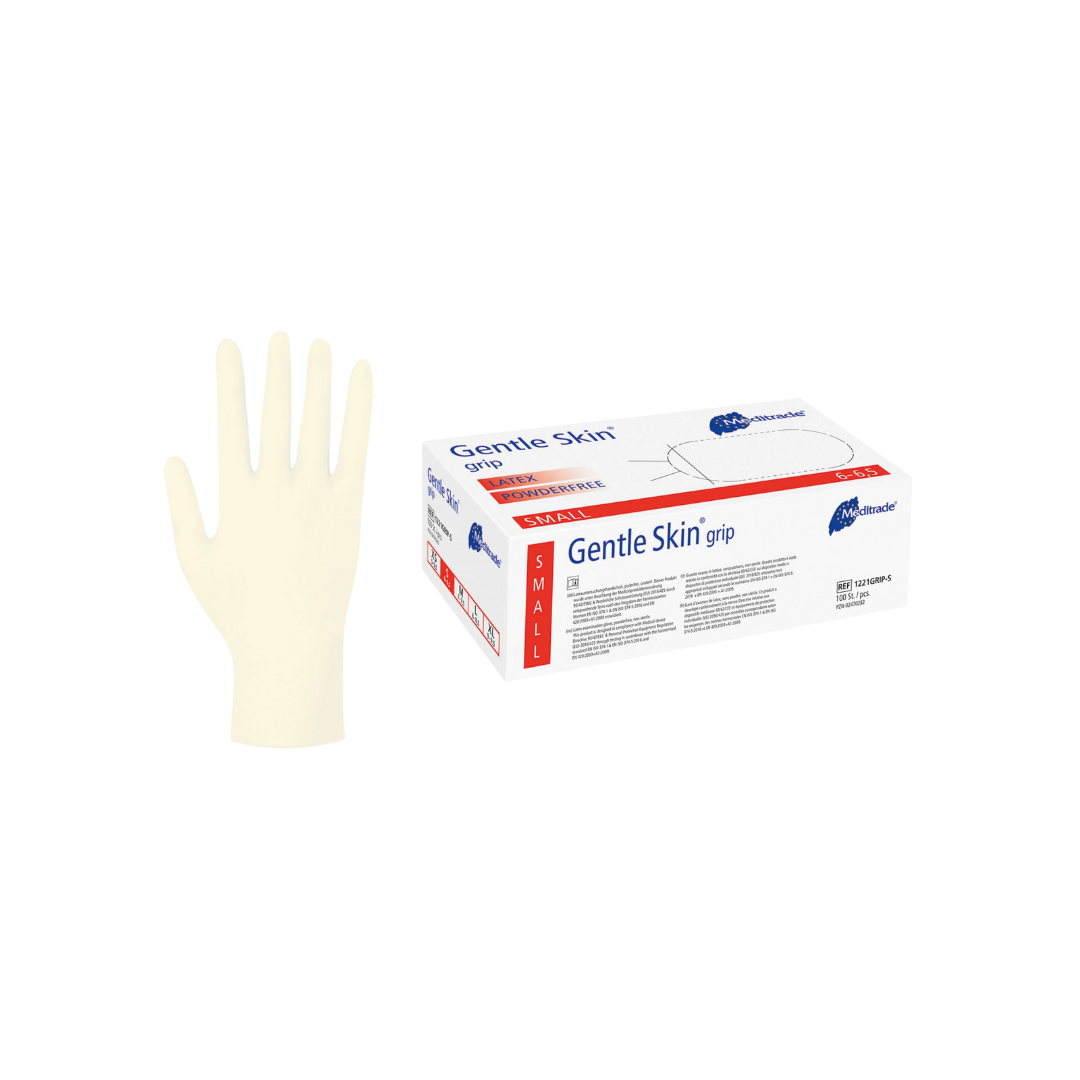 Meditrade Gentle Skin Grip, Latex-Untersuchungshandschuhe, puderfrei, 100 Stück - L