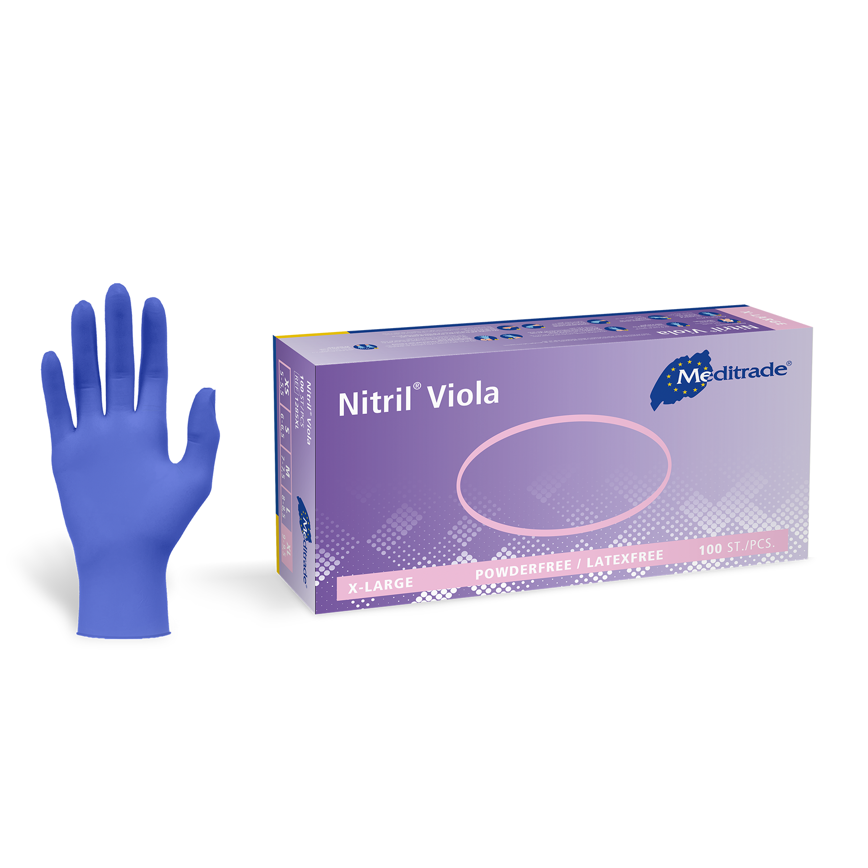 Meditrade Nitril® Viola® Nitriluntersuchungs- und Schutzhandschuhe, Violett, Puderfrei, 1 Karton = 10 x 100 = 1.000 Stück - L
