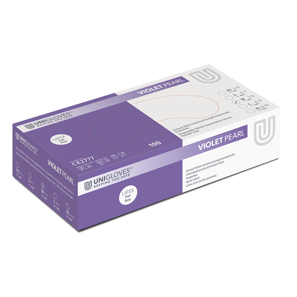 Unigloves Violet Pearl, Nitrilhandschuhe, Violet, Puderfrei, 1 Karton = 10 x 100 = 1.000 Stück - L