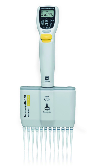 Brand Transferpette® -12 electronic, DE-M, 5-100 µl, Netzteil Europa (100-240 V / 50-60 Hz), #705453