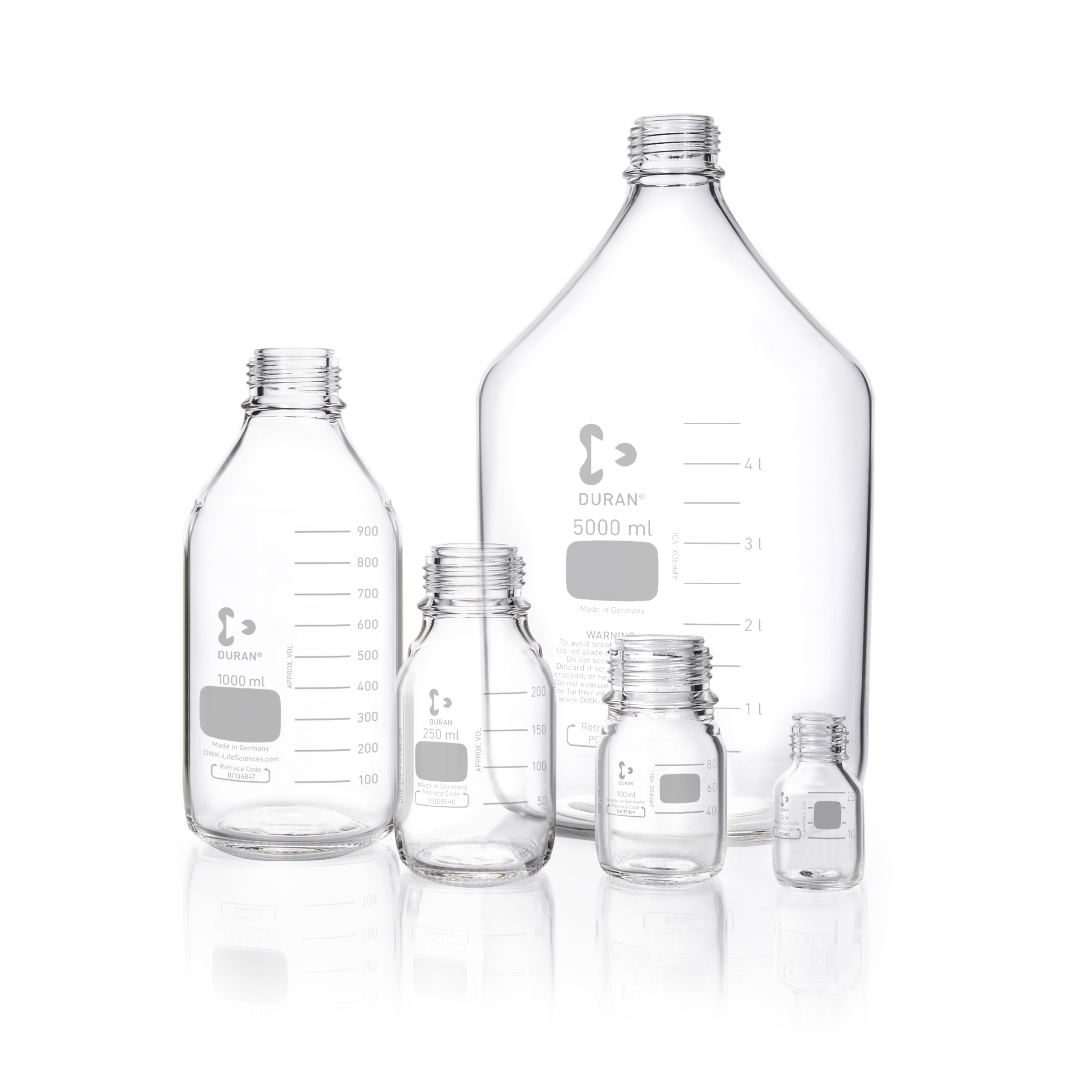 DURAN® Laborflasche, klar, mit Teilung, GL 25, ohne Schraubverschluss und Ausgießring, 10 ml, Verkaufseinheit = 10 Stück, #218010802